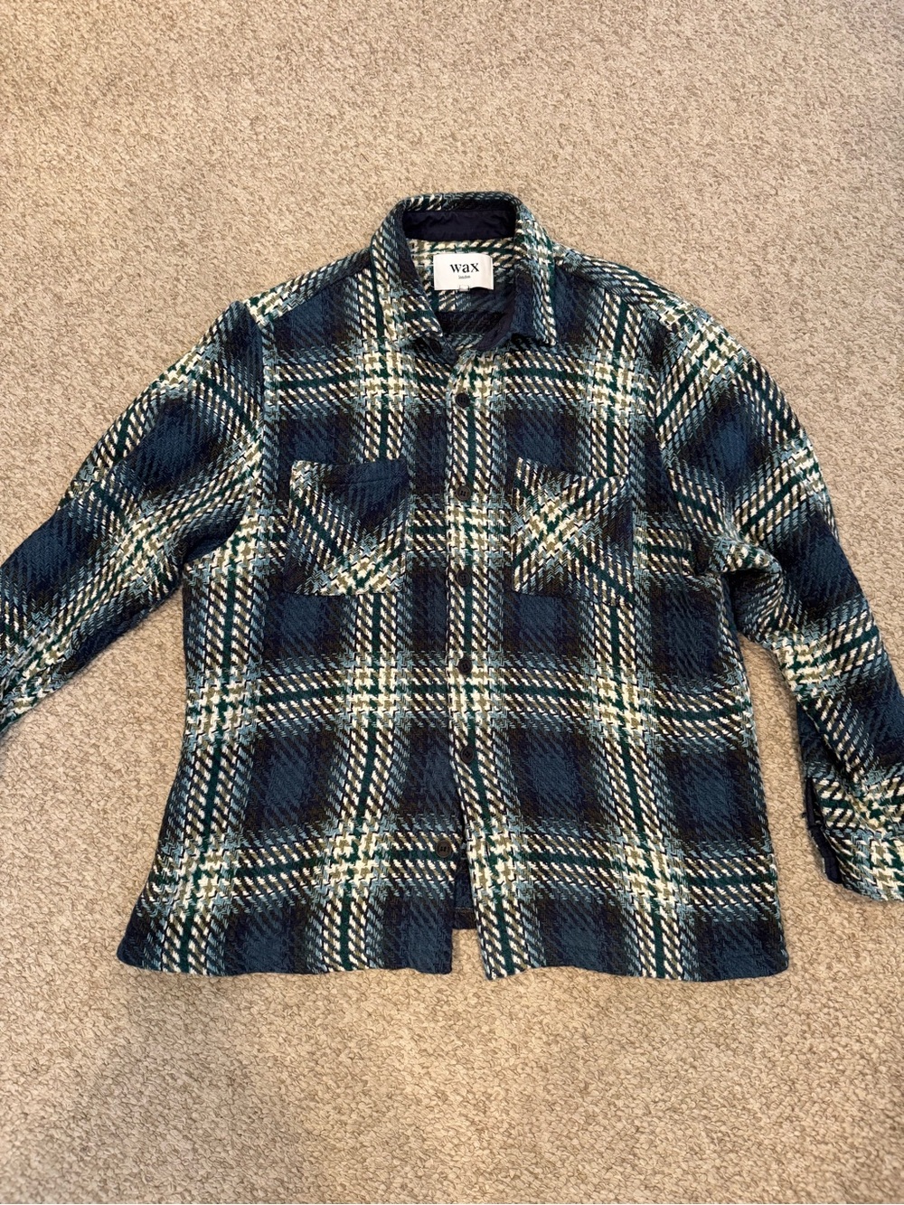 Wax London Whiting Men's Blue and Green Plaid Button-Down Overshirt